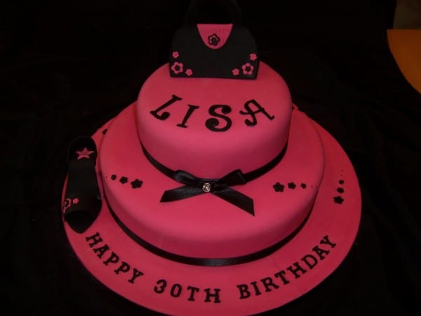 bright pink deep pink sugar handbag 2 tier birthday cake