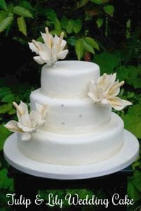 Tulip and Lily Sugar Flowers Wedding Cake