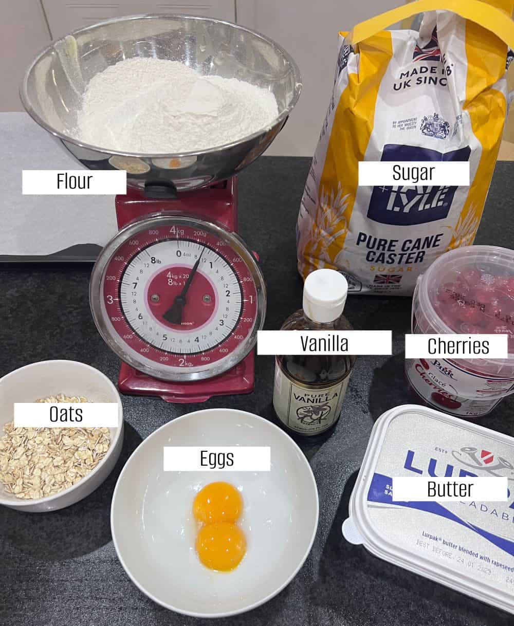 Display of ingredients needed to make melting moments cookies