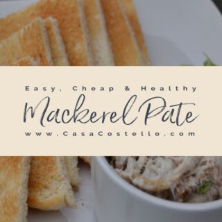 title page for mackerel pate with the pate in the background in a white bowl on a white plate, toast in triangles is stacked next to it and chopped spring onions are scattered on the plate